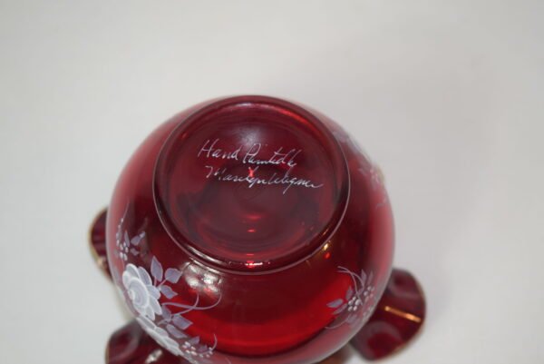 Vintage Fenton Ruby Red Hand Painted 3 inch Ruffle Vase Signed Marilyn - Image 5