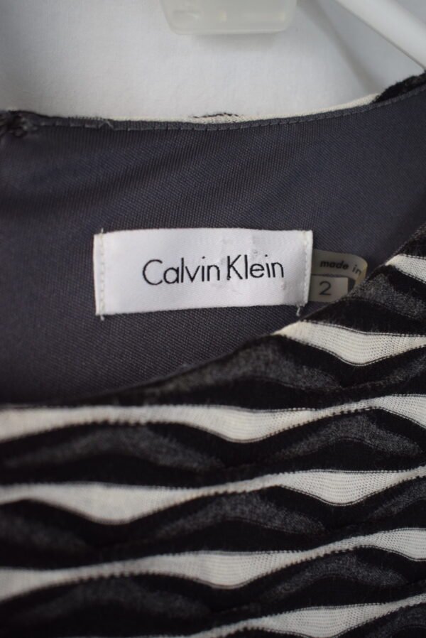 Vintage Calvin Klein Stretch Dress Black White Grey Stripes Size 2 - Image 3