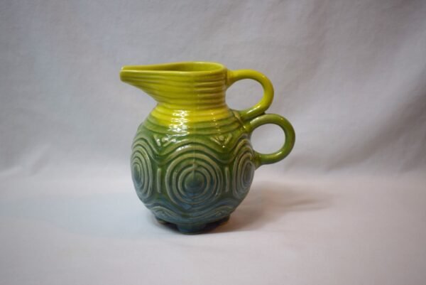 Vintage Double Handle Pottery Pitcher with Raised Geometric Design - Image 3