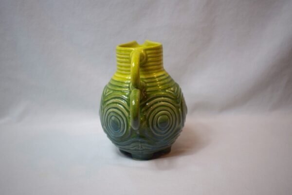 Vintage Double Handle Pottery Pitcher with Raised Geometric Design - Image 4