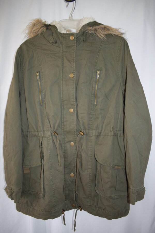 Arizona Jeans Co Green Cargo Sherpa Fur Hood Jacket Size 1X Large Jr Plus