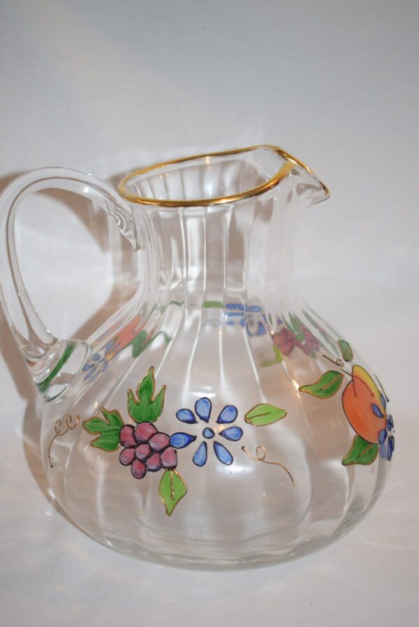 Romania Clear Crystal Glass Hand Painted Carafe Pitcher with Gold Trim EUC