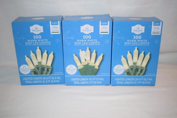 2023 NIB Holiday Time 100 Warm White Mini LED Lights 3 Boxes 21 Ft Green Wire
