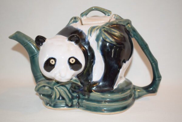 Vintage Pottery Panda and Bamboo Teapot with Markings