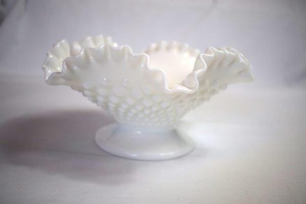 Vintage Fenton White Milk Glass Hobnail Double Ruffle Pedestal Bowl - Image 2