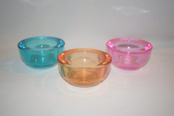 VTG Set of 3 Glass Candleholder Pots Yellow Pink Teal