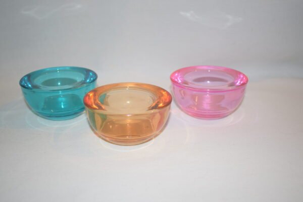 VTG Set of 3 Glass Candleholder Pots Yellow Pink Teal - Image 2
