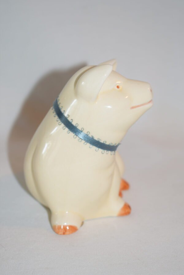 Vintage 1987 Lefton Pig Sow Farm Figurine with Blue Bow - Image 3