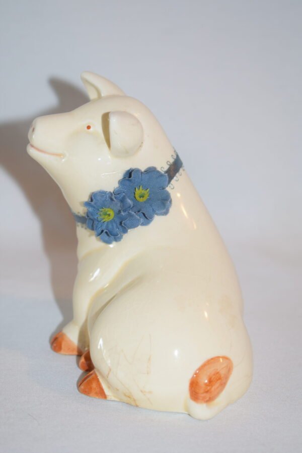 Vintage 1987 Lefton Pig Sow Farm Figurine with Blue Bow - Image 4