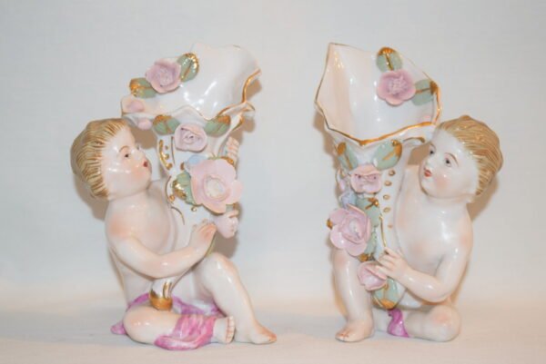 Vintage Pair Porcelain Cherub Cornucopia Figurines