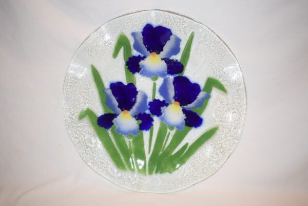 Vintage Fused Art Glass Irises Charger Plate Platter EUC