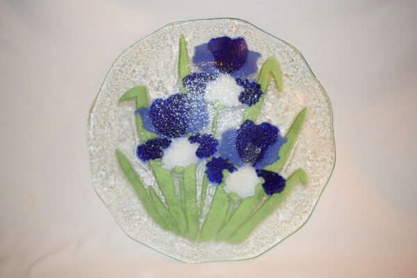 Vintage Fused Art Glass Irises Charger Plate Platter EUC - Image 2