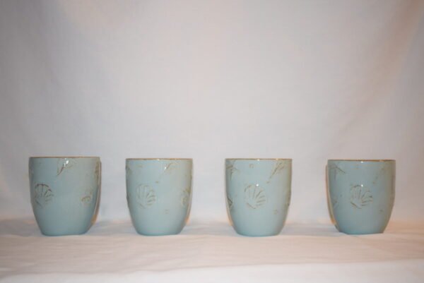 Thomson Light Blue Pottery Seashell Embossed Coffee Cups Set of 4 - Image 2