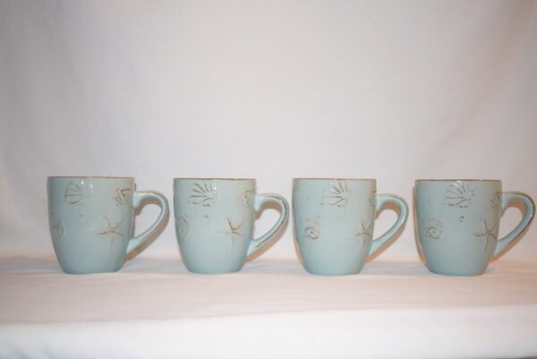 Thomson Light Blue Pottery Seashell Embossed Coffee Cups Set of 4 - Image 3