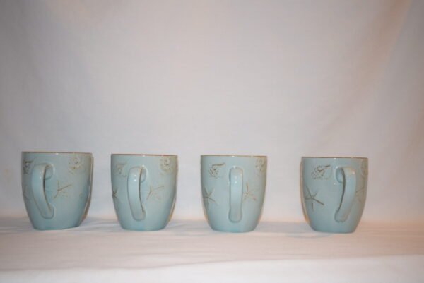 Thomson Light Blue Pottery Seashell Embossed Coffee Cups Set of 4 - Image 4