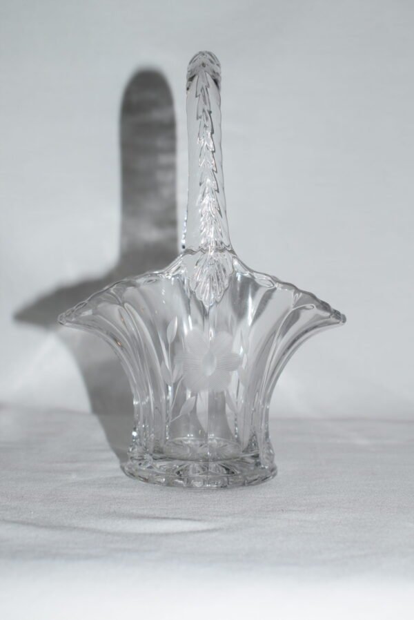 Clear and Etched Glass Basket Candy Dish
