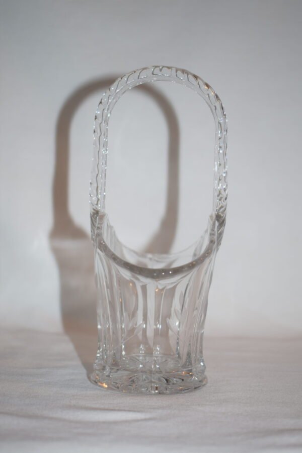 Clear and Etched Glass Basket Candy Dish - Image 2