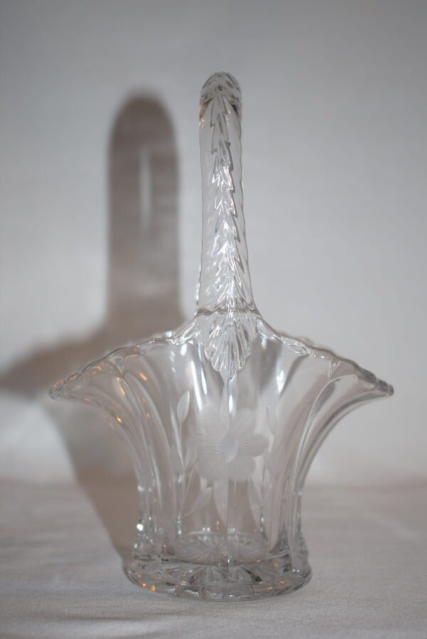 Clear and Etched Glass Basket Candy Dish - Image 4