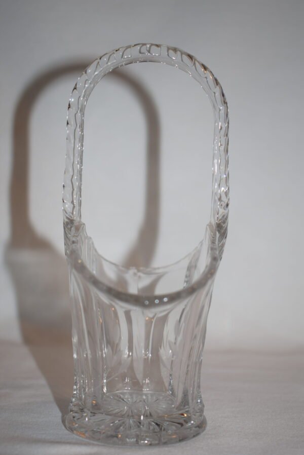 Clear and Etched Glass Basket Candy Dish - Image 3