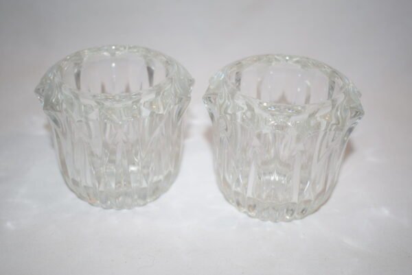 Vtg Pair Heavy Crystal Glass Votive Candleholders EUC