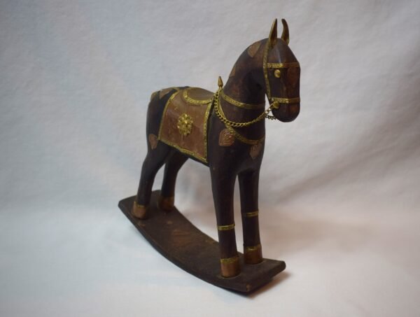 Vintage Rocking Horse War Horse Metal on Wood Made In India - Image 3