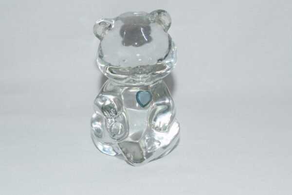 Fenton Clear Glass Teddy Bear Paperweight Figurine with Blue Heart