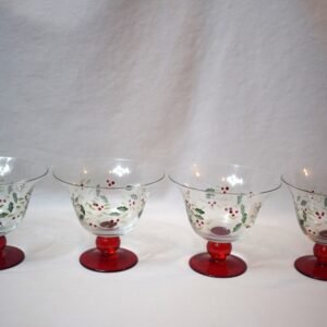 Vintage Set of 4 Pfaltzgraff Hand Painted Winterberry Footed Dessert Bowls