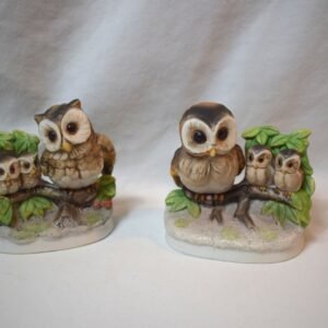 Vintage Home Interiors Pair Owl On Branch With Babies Figurines