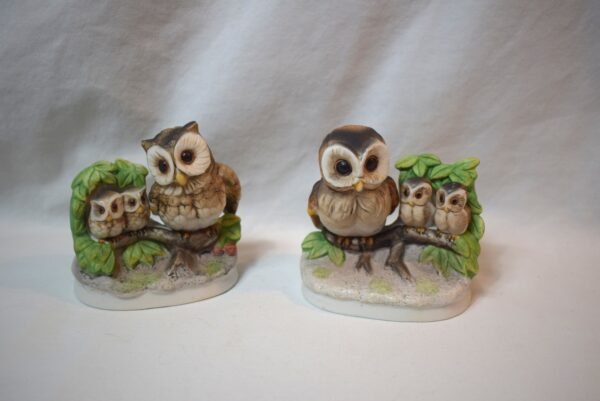Vintage Home Interiors Pair Owl On Branch With Babies Figurines
