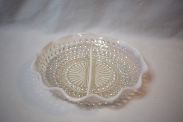 Vintage Fenton Clear Glass and Opalescence Hobnail Moonstone Divided Dish - Image 2