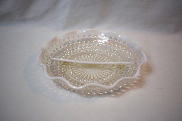 Vintage Fenton Clear Glass and Opalescence Hobnail Moonstone Divided Dish - Image 3