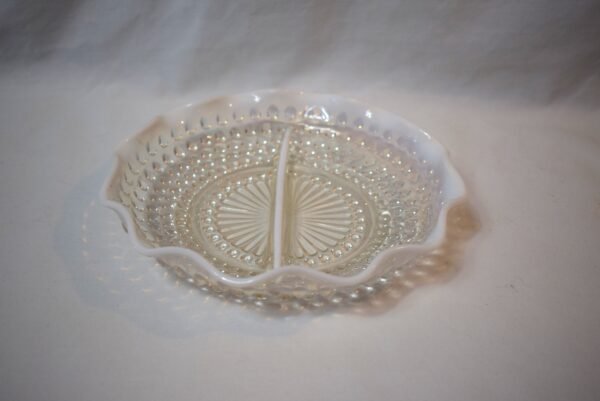 Vintage Fenton Clear Glass and Opalescence Hobnail Moonstone Divided Dish - Image 4