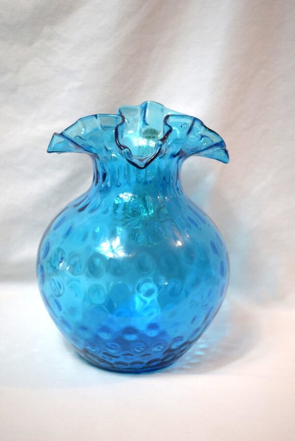 VTG FENTON Blue Thumbprint And Ruffles Pitcher Clear Glass Handle Hand Blown WOW - Image 4