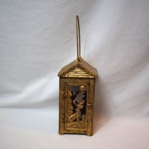 Vintage Hanging Cast Iron House Cabin with Deer Scene Candleholder