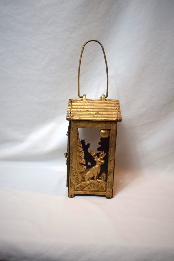 Vintage Hanging Cast Iron House Cabin with Deer Scene Candleholder - Image 3