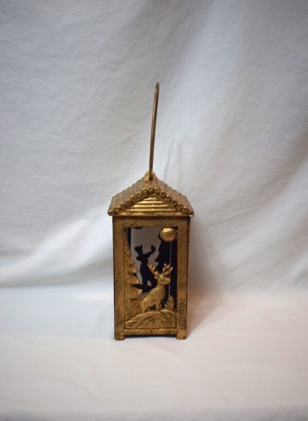 Vintage Hanging Cast Iron House Cabin with Deer Scene Candleholder - Image 4