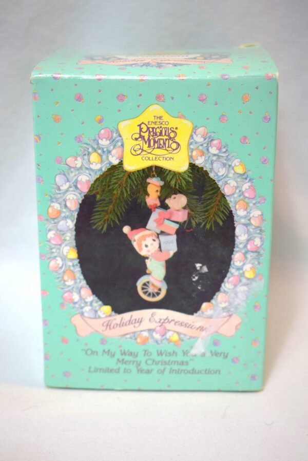 1992 Precious Moments On My Way To Wish You A Very Merry Christmas Ornament
