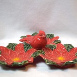 Vintage Poinsettia Trio Christmas Holiday Serving Dish