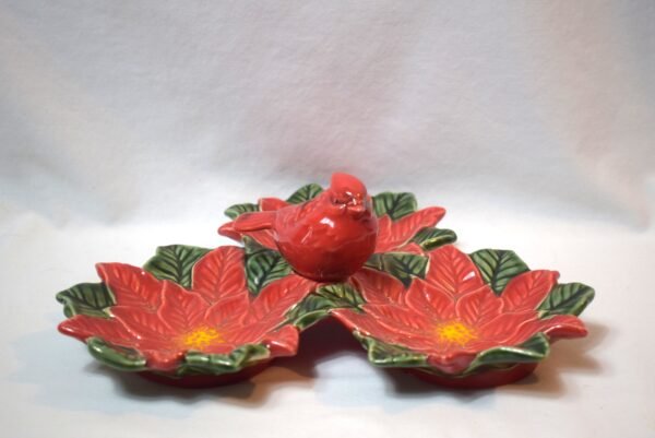 Vintage Poinsettia Trio Christmas Holiday Serving Dish