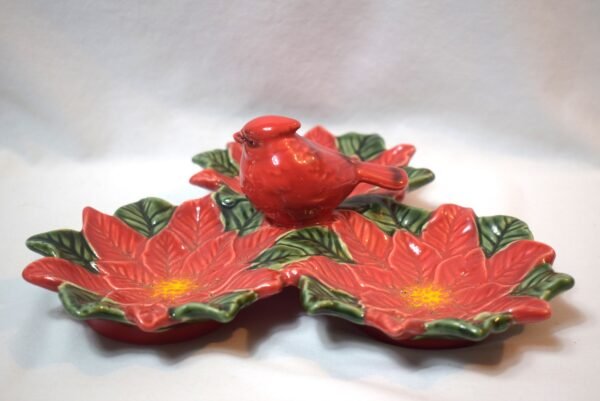 Vintage Poinsettia Trio Christmas Holiday Serving Dish - Image 2