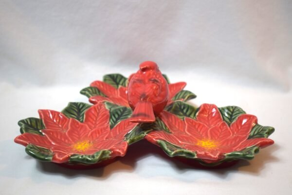 Vintage Poinsettia Trio Christmas Holiday Serving Dish - Image 3
