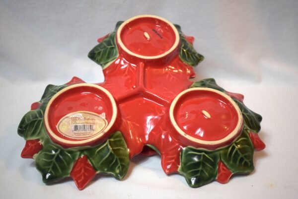 Vintage Poinsettia Trio Christmas Holiday Serving Dish - Image 4