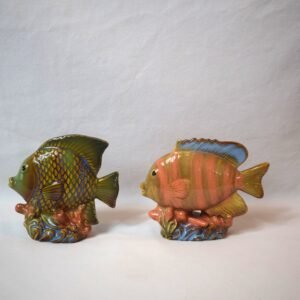 Pair 5 Inch Porcelain Fish Orange Green