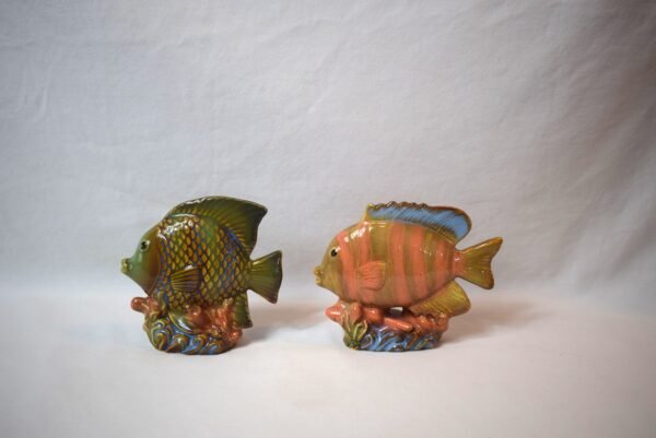 Pair 5 Inch Porcelain Fish Orange Green