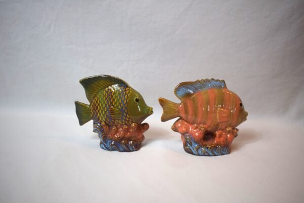 Pair 5 Inch Porcelain Fish Orange Green - Image 3