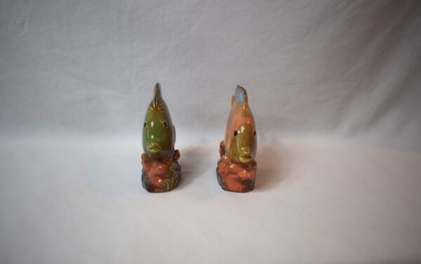Pair 5 Inch Porcelain Fish Orange Green - Image 4
