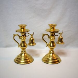 Vintage Pair Brass Candlestick Holders with Snuffers