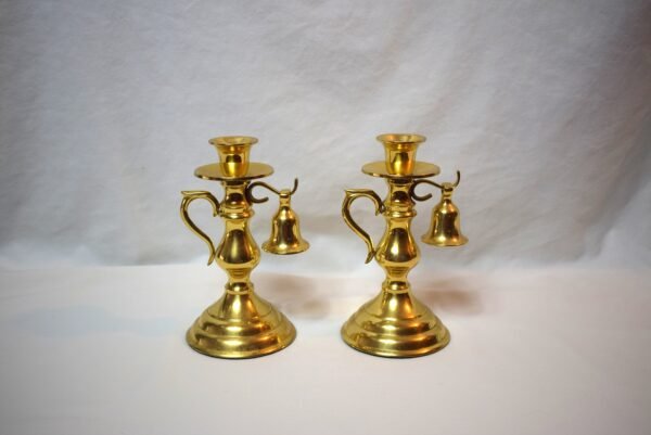 Vintage Pair Brass Candlestick Holders with Snuffers