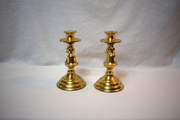 Vintage Pair Brass Candlestick Holders with Snuffers - Image 2