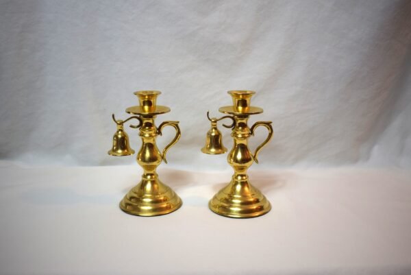 Vintage Pair Brass Candlestick Holders with Snuffers - Image 3